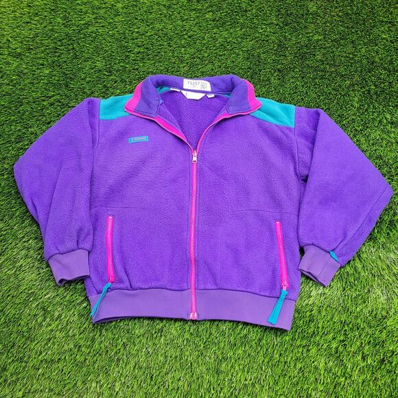 Vintage 90s Colombia Fleece Jacket Womens Large 23x23 Boxy Purple - Picture 1 of 13